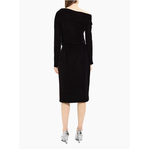 THEORY Off-The-Shoulder Velvet Midi-Dress Size 2 Long Sleeves - Picture 3 of 16